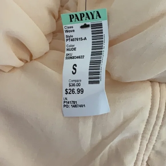 Papaya Corset Style Crop Top w/Long Puff Sleeves, Size S, Nude, NWT - Picture 7 of 7